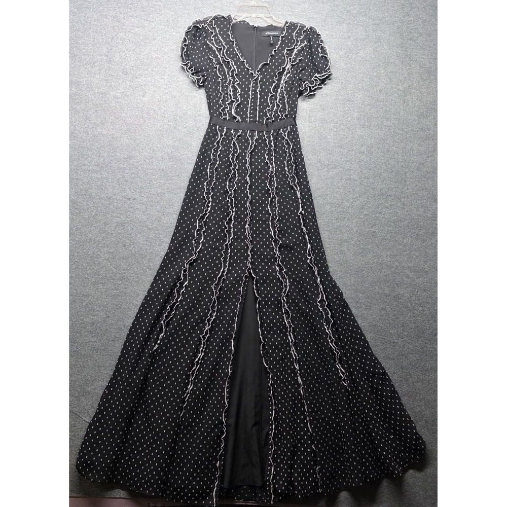 BCBGMAXAZRIA Women's Black White Polka Dot Maxi Dress Size 0 Short Sleeve
